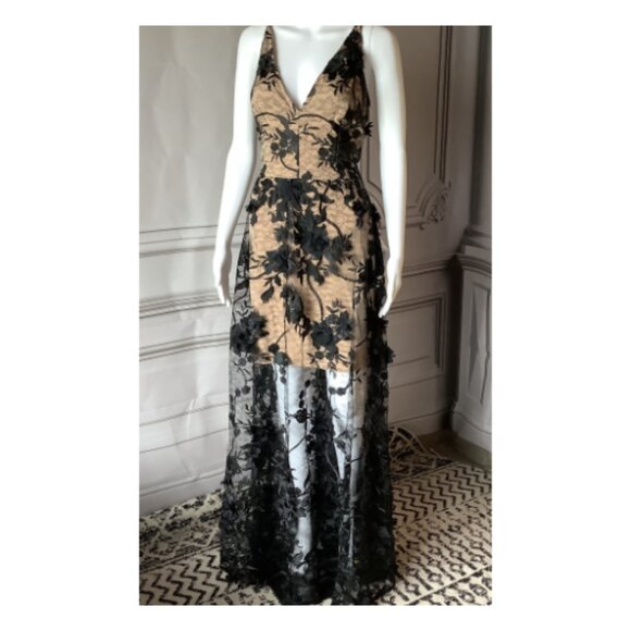 **Dress the Population** Sidney Plunging Gown Sleeveless Floral Large NWT - Picture 4 of 8